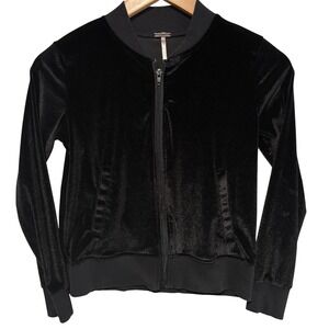 Poof‎ Girl Black Velvet Bomber Jacket Kids Size Large Zip Up Ribbed Cuffs